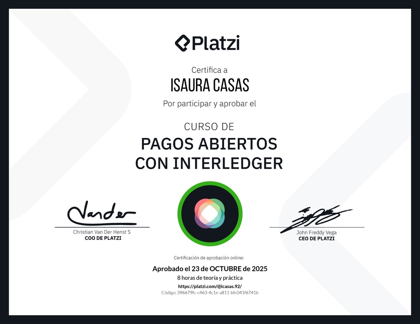 Diploma del Curso de Pagos Abiertos con Interledger