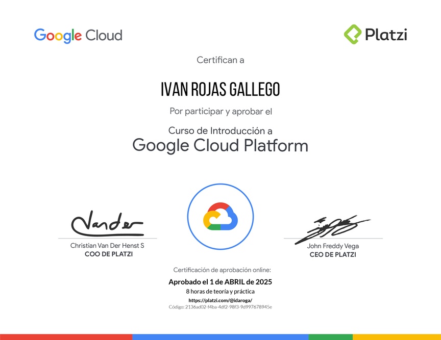Diploma del Curso de Introducción a Google Cloud Platform