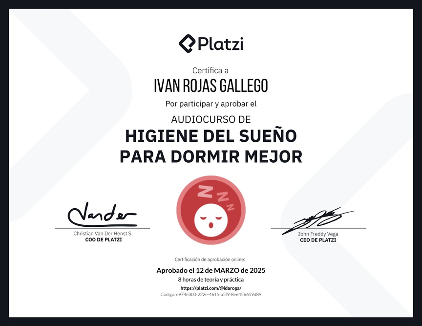 Diploma de Audiocurso de Higiene del Sueño para Dormir Mejor