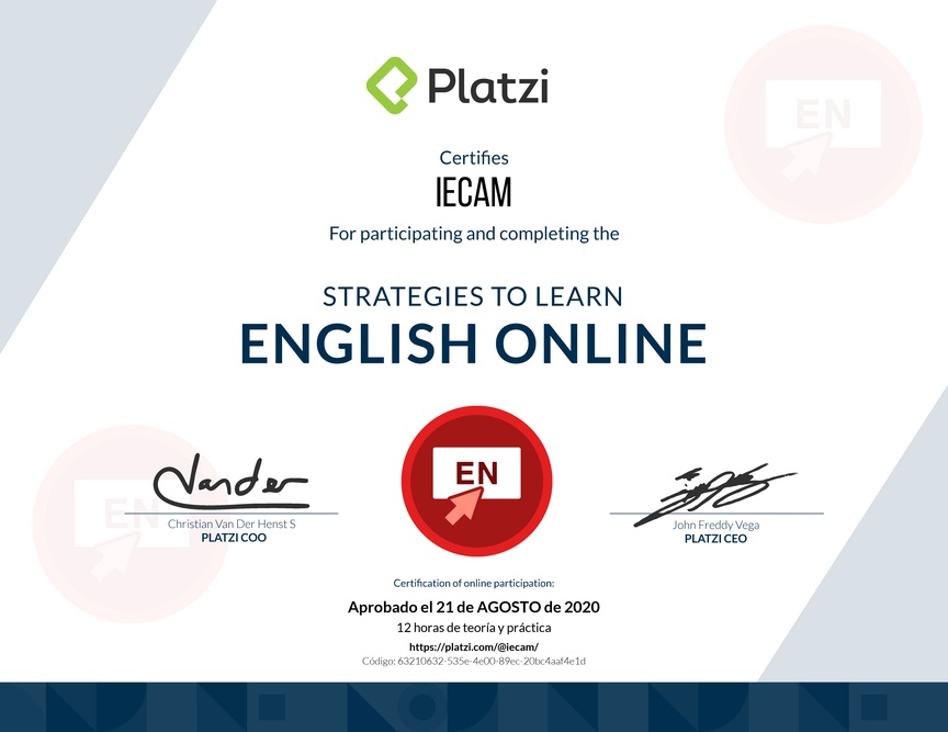 Diploma del Curso de Estrategias para Aprender Inglés Online 2020