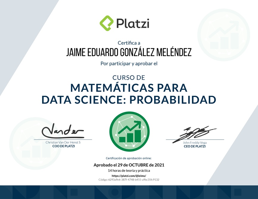 Diploma del Curso de Matemáticas para Data Science: Probabilidad
