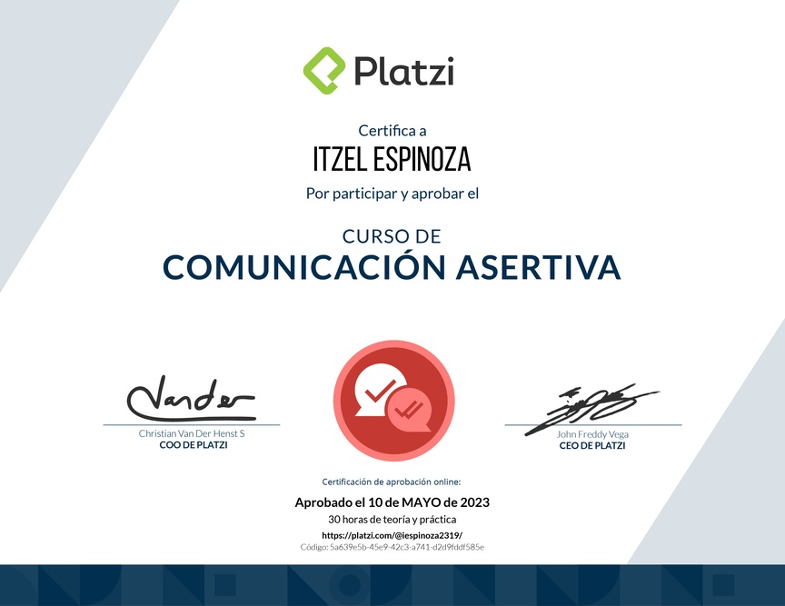 Diploma del Curso de Comunicación Asertiva para la Vida Personal y Profesional (2021)