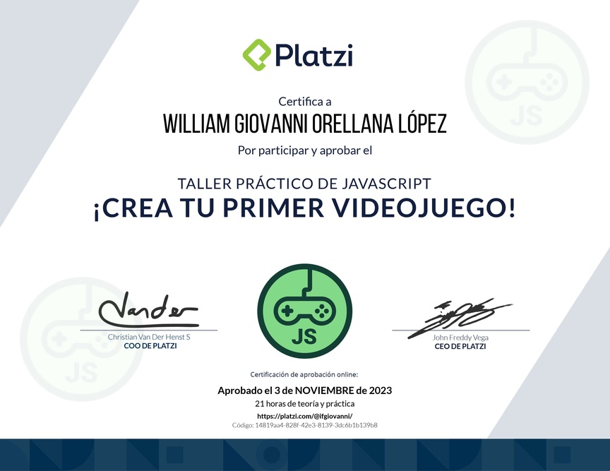 Diploma de Taller Práctico de JavaScript: ¡Crea tu Primer Videojuego!