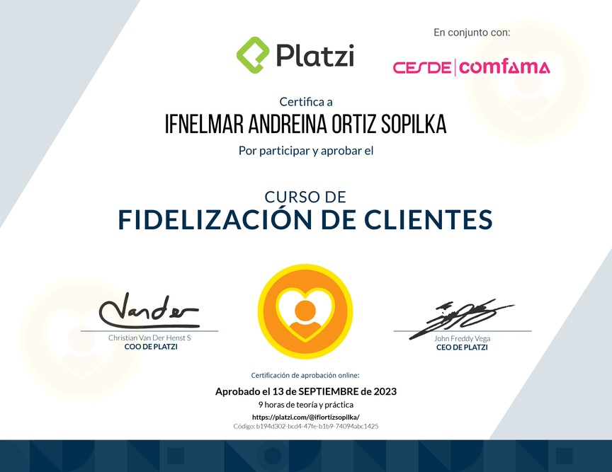 Diploma del Curso de Fidelización de Clientes