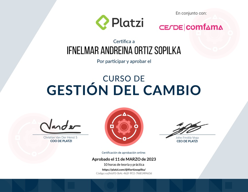 Diploma del Curso de Gestión del Cambio para Empresas