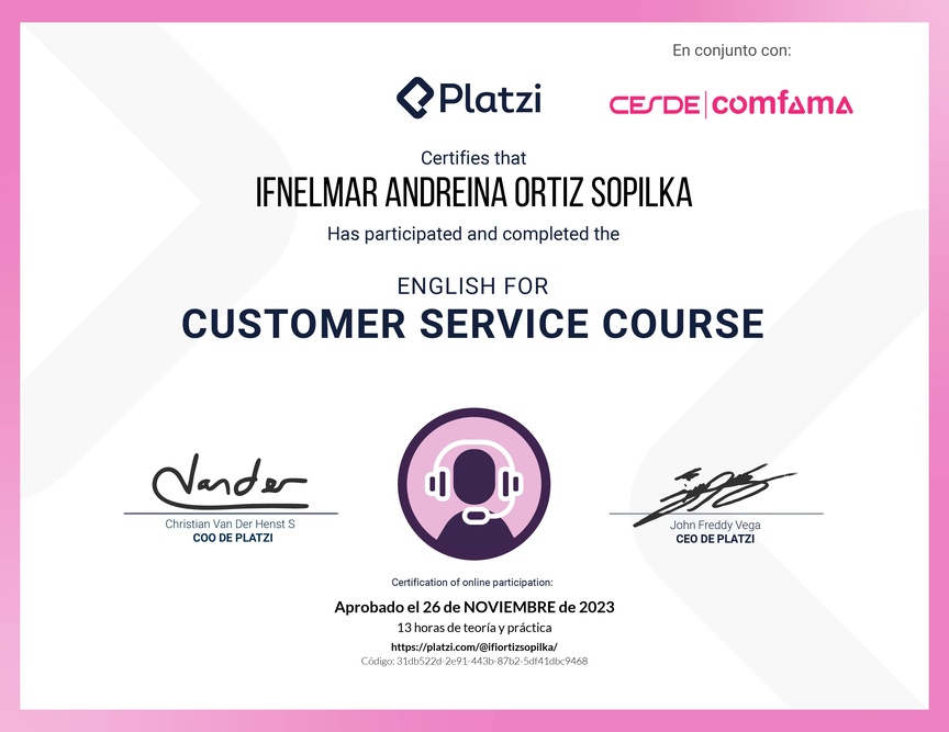 Diploma del Curso de Servicio al Cliente en Inglés (2021)