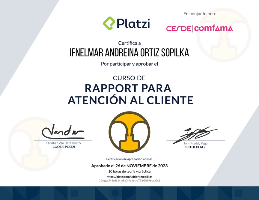 Diploma del Curso de Rapport para Atención al Cliente