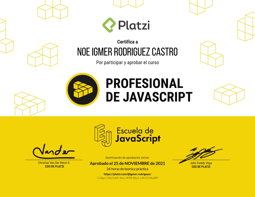 Diploma del Curso Profesional de JavaScript