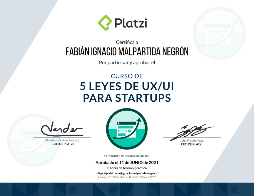 Diploma de 5 Leyes de UX/UI para Startups
