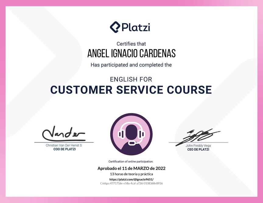 Diploma del Curso de Servicio al Cliente en Inglés (2021)