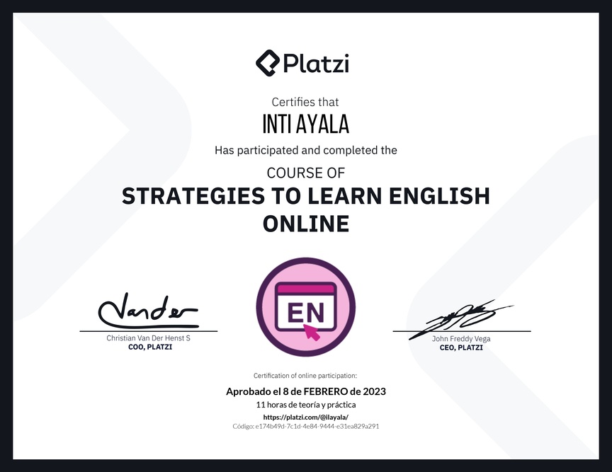 Diploma del Curso Gratis de Estrategias para Aprender Inglés en Línea