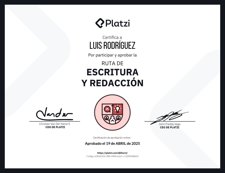 Diploma de la Ruta de Aprendizaje de Escritura y redacción