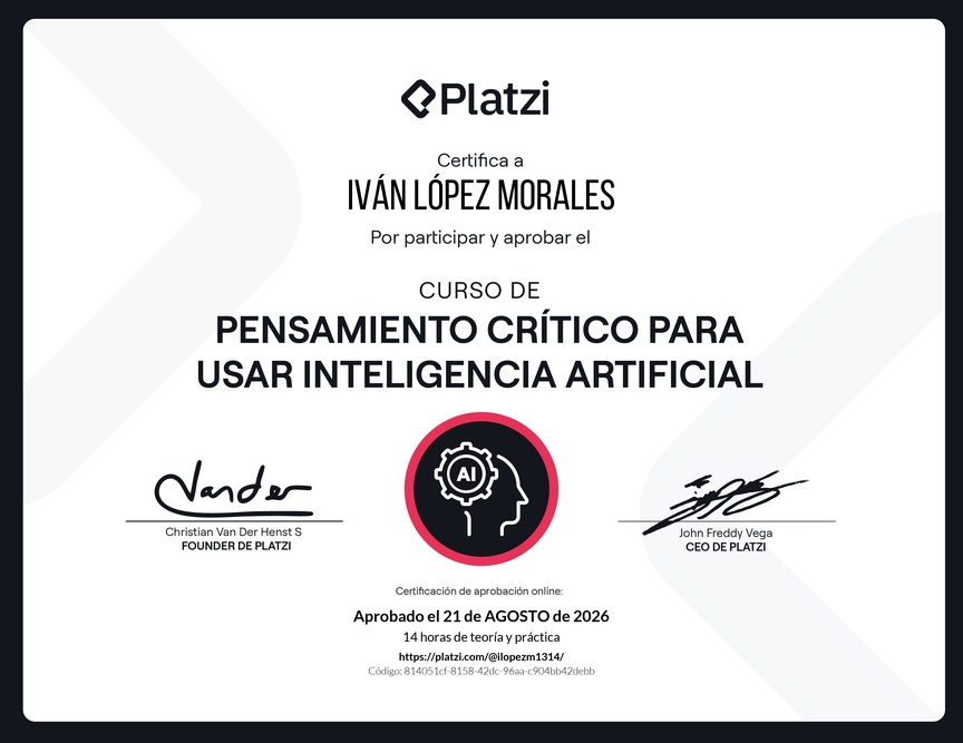 Diploma del Curso de Pensamiento Crítico para usar Inteligencia Artificial