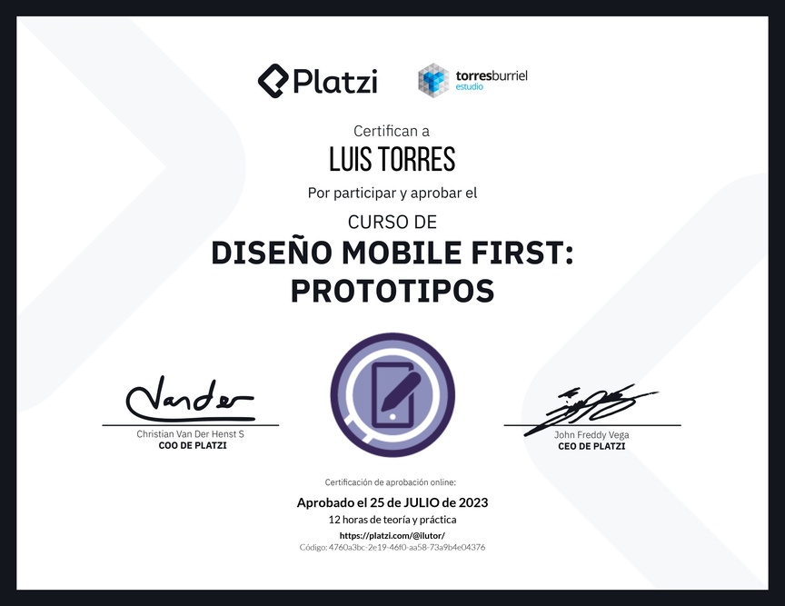 Diploma del Curso de Diseño Mobile First: Prototipos