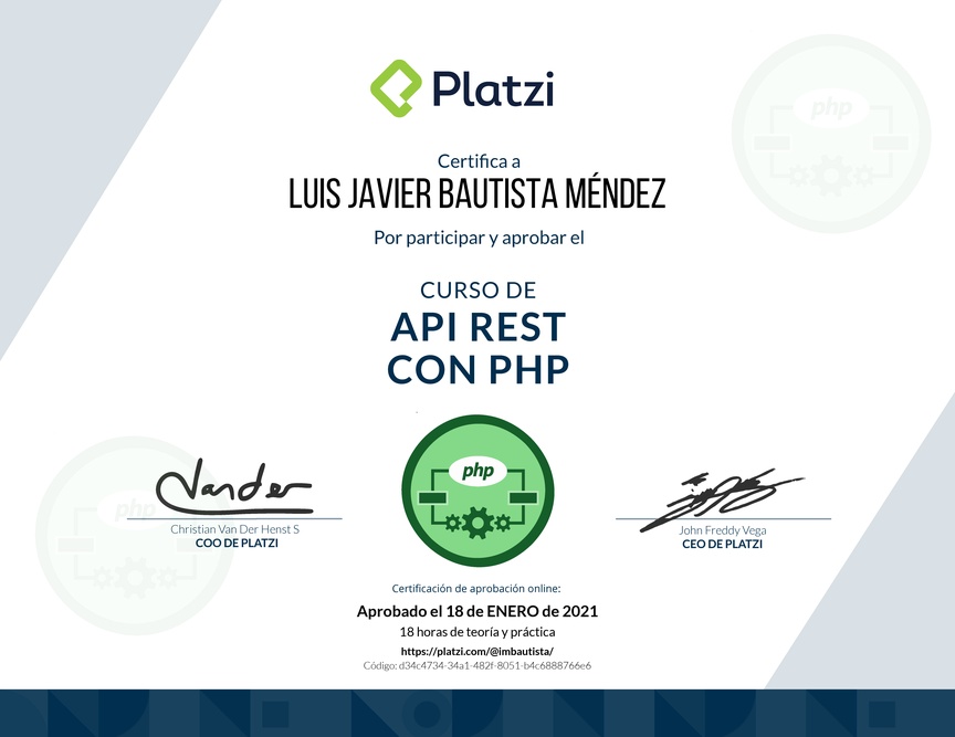 Diploma del Curso de API REST con PHP