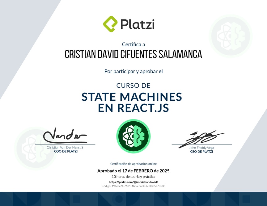 Diploma del Curso de State Machines en React.js