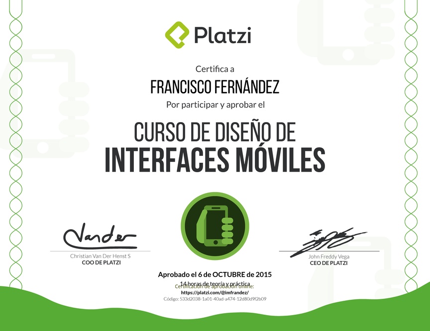 Diploma del Curso de Diseño de Interfaces Móviles 2015