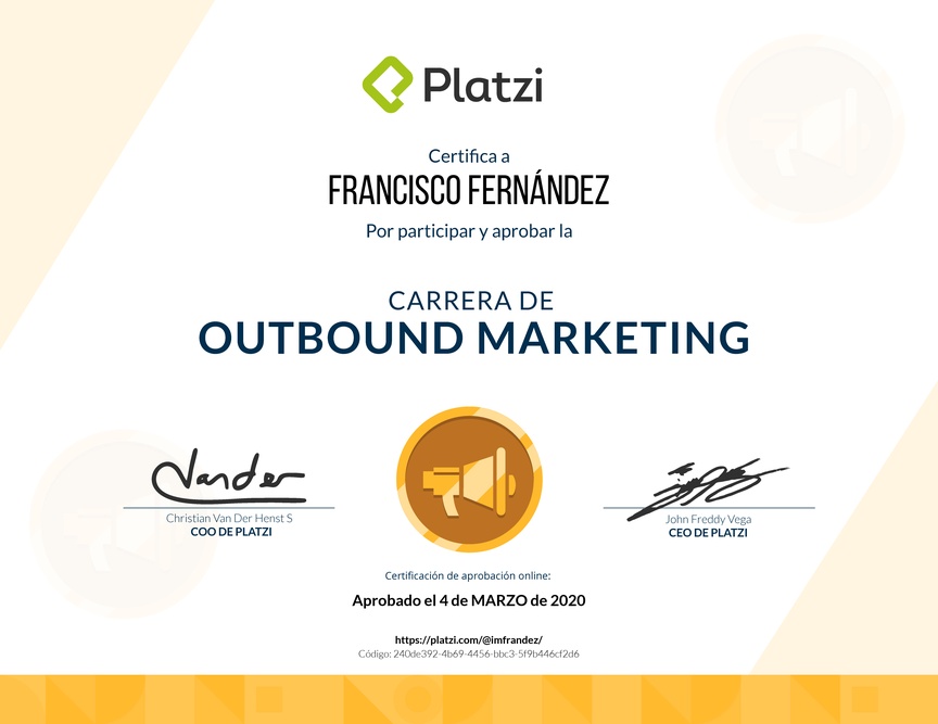 Diploma de la Ruta de Aprendizaje de Outbound Marketing