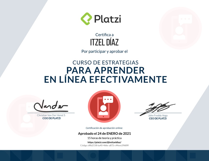 Diploma del Curso de Estrategias para Aprender en Línea Efectivamente 2019
