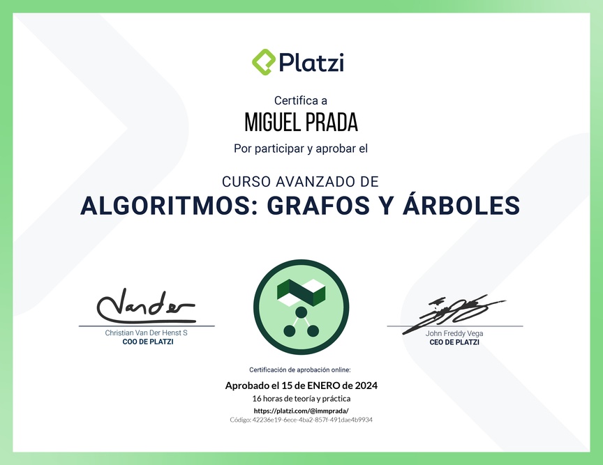Diploma del Curso de Algoritmos Avanzados: Grafos y Árboles