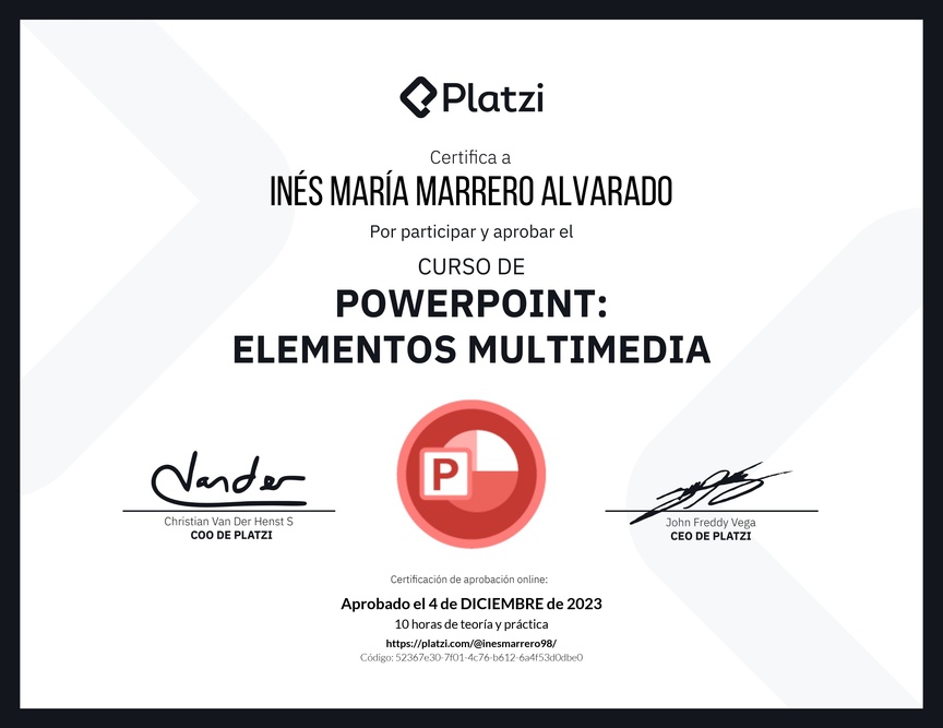 Diploma del Curso de PowerPoint: Elementos Multimedia