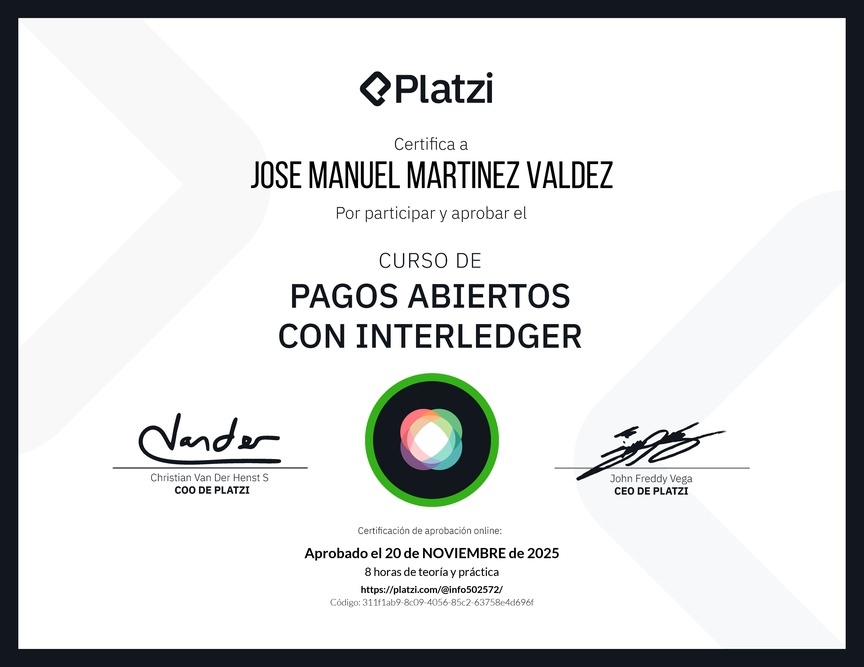 Diploma del Curso de Pagos Abiertos con Interledger