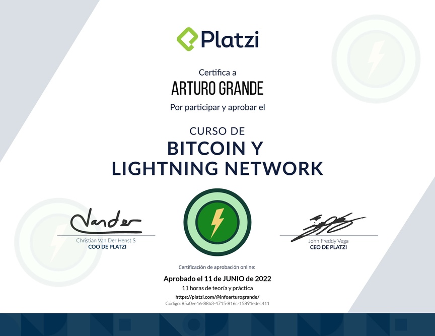 Diploma del Curso de Bitcoin y Lightning Network