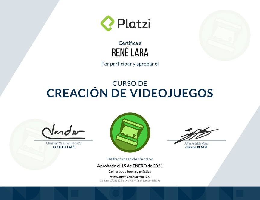 Diploma del Curso de Creación de Videojuegos