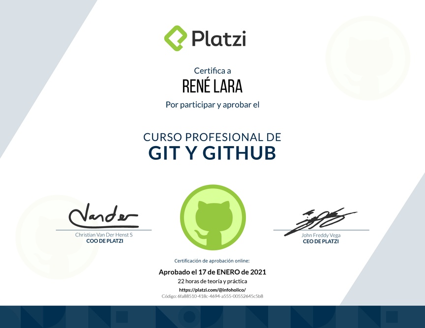 Diploma del Curso Profesional de Git y GitHub