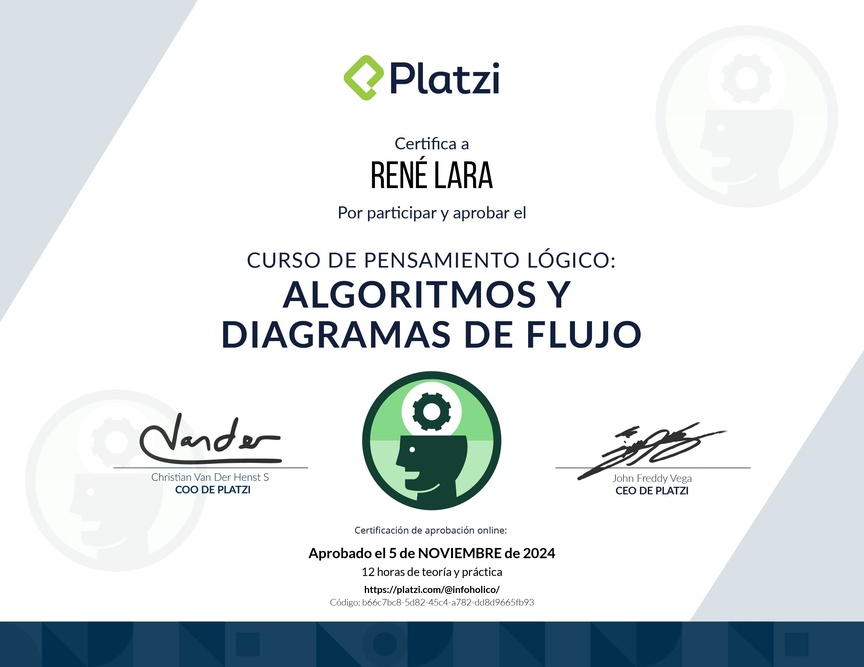 Diploma del Curso de Pensamiento Lógico: Algoritmos y Diagramas de Flujo