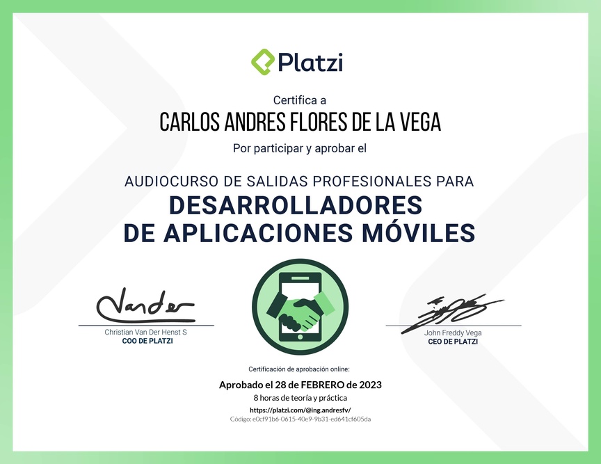 Diploma de Audiocurso de Salidas Profesionales para Desarrolladores de Aplicaciones Móviles 2022
