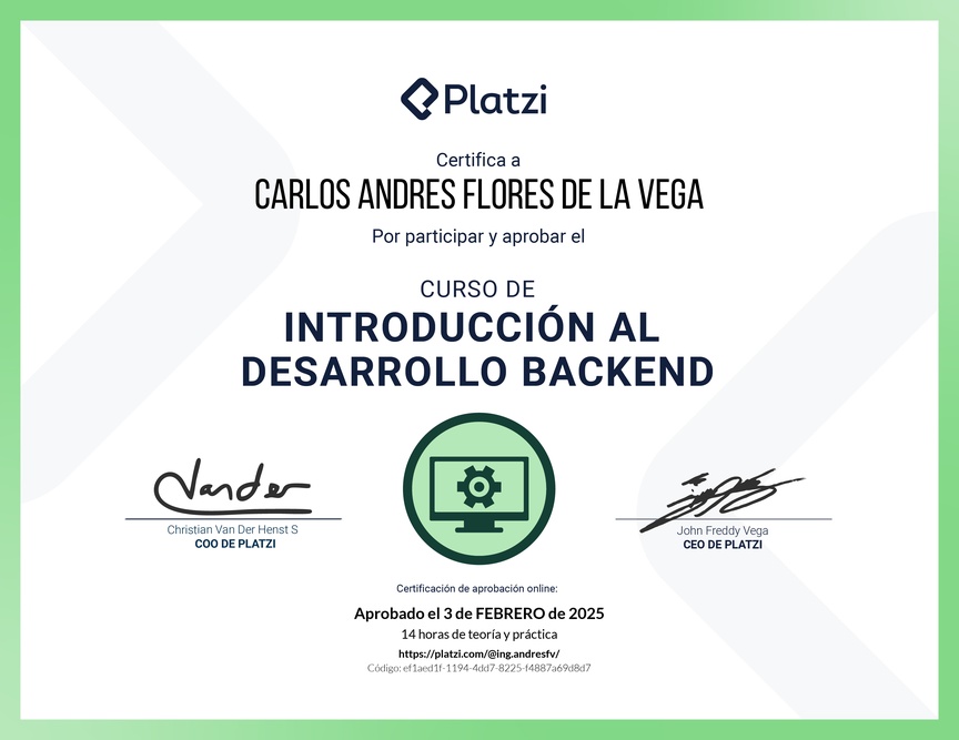 Diploma del Curso de Introducción al Desarrollo Backend