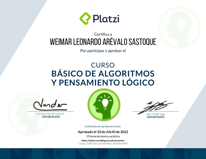 Diploma del Curso Básico de Algoritmos y Pensamiento Lógico