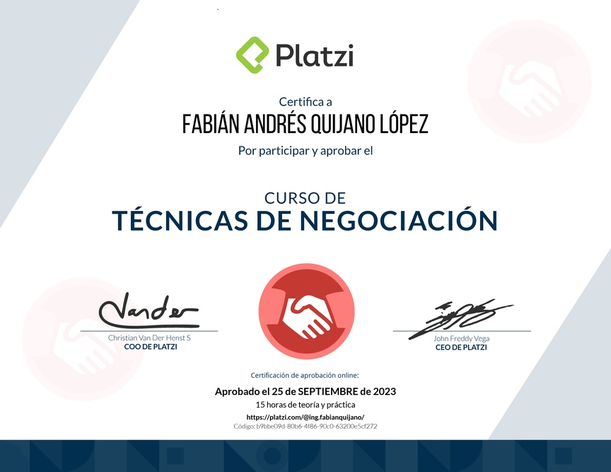 Diploma del Curso de Técnicas de Negociación