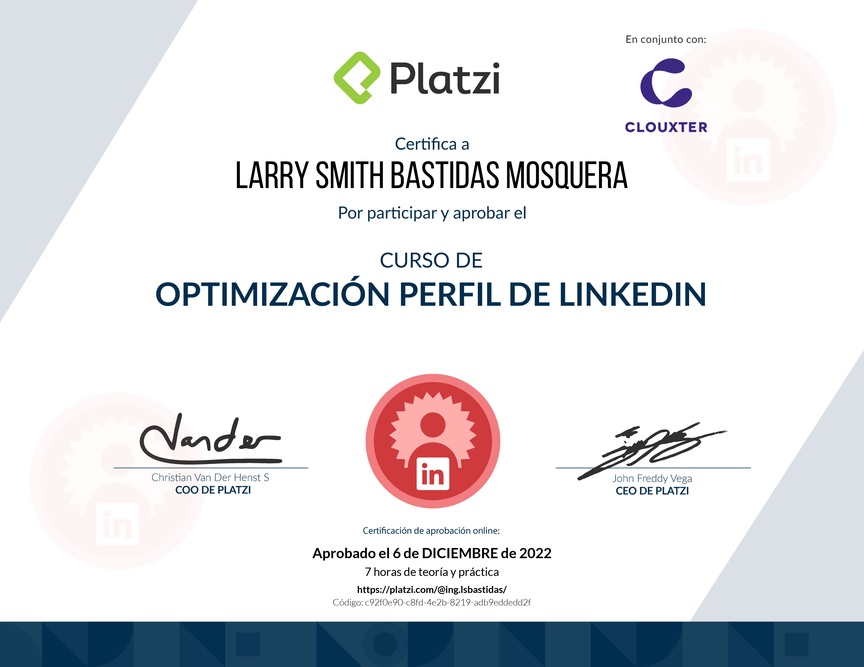 Diploma del Curso de Optimización del Perfil de LinkedIn
