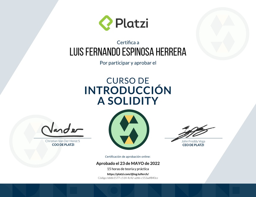 Diploma del Curso de Introducción a Solidity