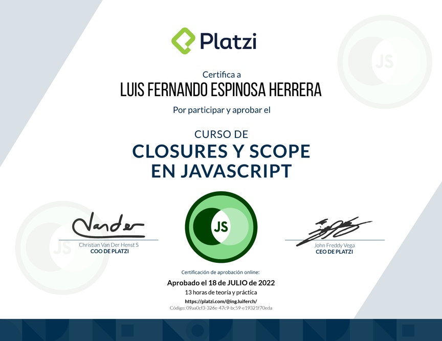 Diploma del Curso de Closures y Scope en JavaScript