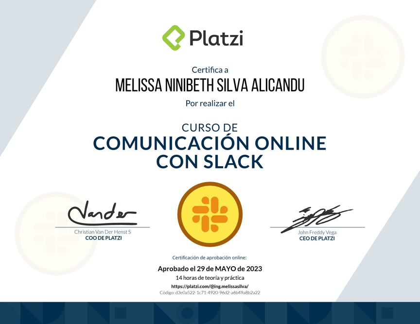 Diploma del Curso de Slack para Mejorar tu Comunicación Online