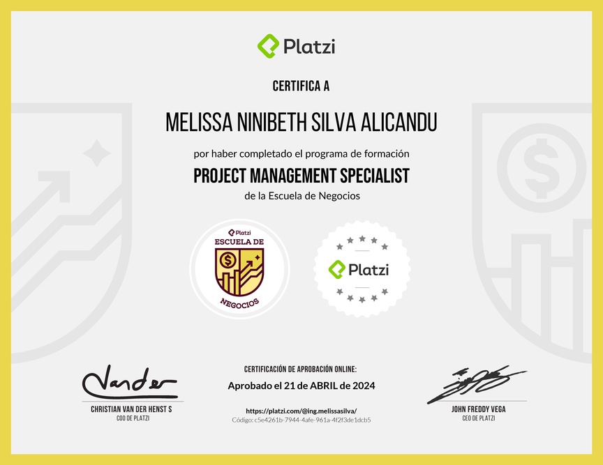 Diploma de la Ruta de Aprendizaje de Project Management Specialist