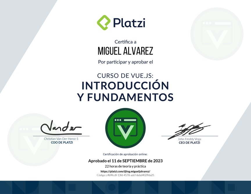Diploma del Curso de Vue.js: Introducción y Fundamentos