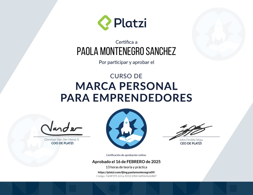 Diploma del Curso de Marca Personal para Emprendedores