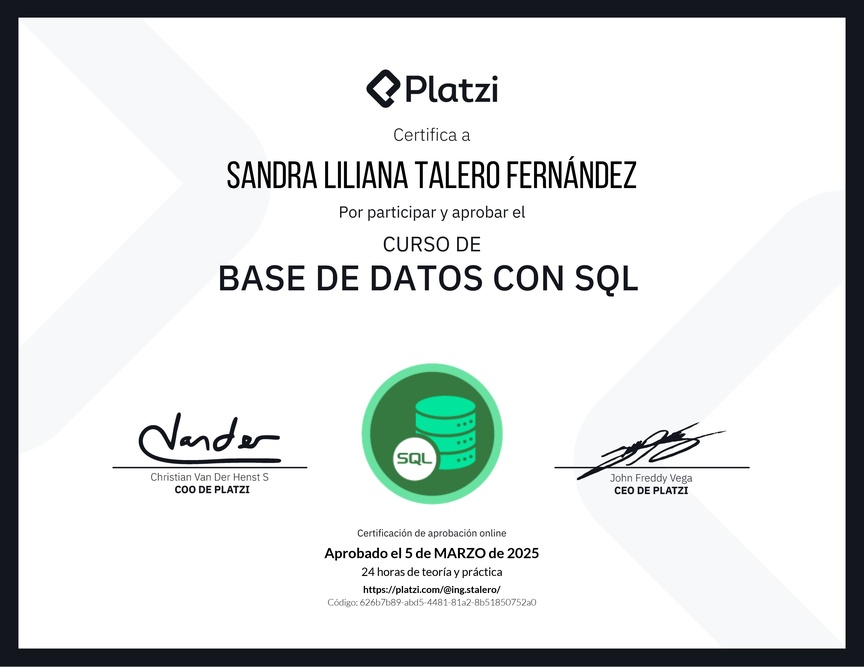 Diploma del Curso de Bases de Datos con SQL