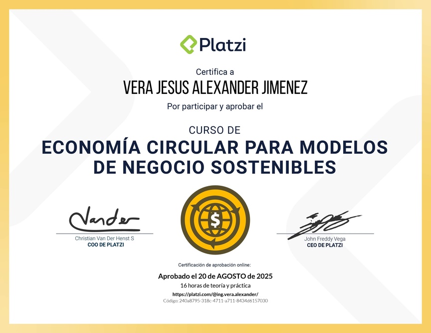 Diploma del Curso de Economía Circular para Modelos de Negocio Sostenibles
