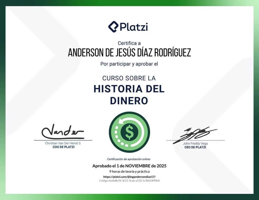 Diploma del Curso Sobre la Historia del Dinero