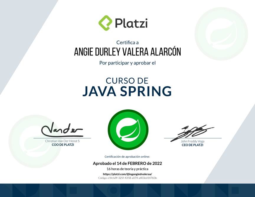 Diploma del Curso de Java Spring