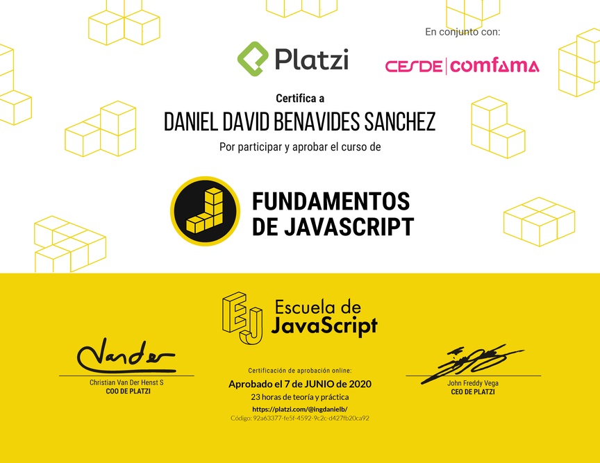 Diploma de Fundamentos de JavaScript 2018