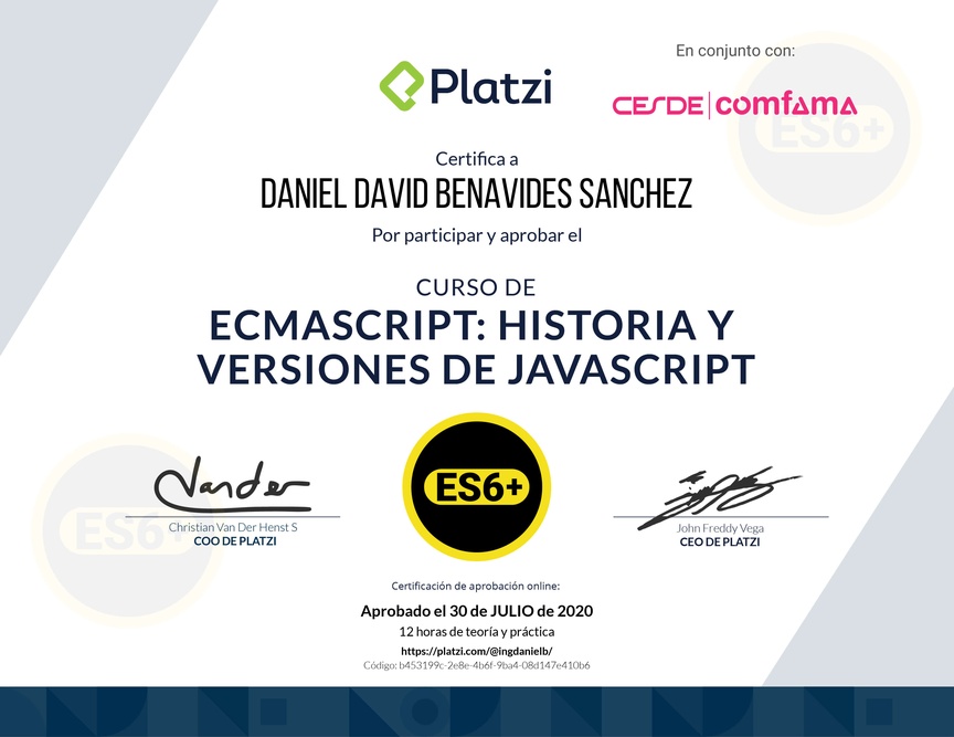 Diploma del Curso de ECMAScript 6+