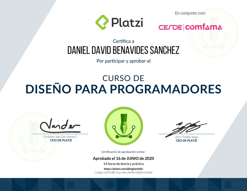 Diploma del Curso de Diseño para Developers