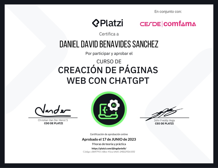 Diploma del Curso de Creación de Páginas Web con ChatGPT