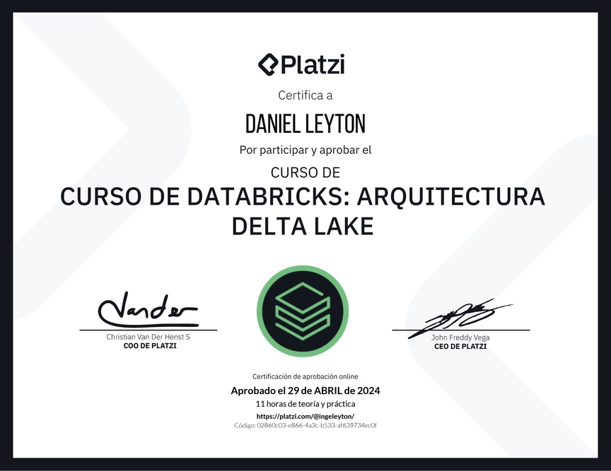 Diploma del Curso de Databricks: Arquitectura Delta Lake